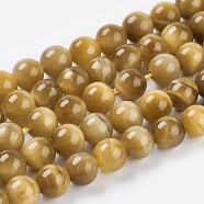 Natural Gold Tiger Eye Beads Strands, Grade A, Round, 6mm, Hole: 1mm, about 31pcs/strand, 8 inch(X-G-C076-6mm-1AA)