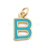 Rack Plating Brass Pendants, with Enamel and Jump Ring, Cadmium Free & Lead Free, Long-Lasting Plated, Real 18K Gold Plated, Letter, Letter B, 11x12x1mm, Hole: 2.5mm(KK-C065-03B-G)