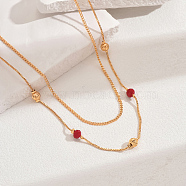 Fashionable Brass & Stone Double Layer Necklaces for Women, Real 18K Gold Plated, Perfect for Work, 18.11 inch(46cm)(YE5870-4)