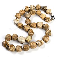 Natural Picture Jasper Nuggets Beaded Necklaces for Women Men, 20.08~21.26 inch(51~54cm)(NJEW-K388-01F)