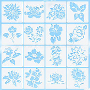 16Pcs 16 Patterns PET Plastic Hollow Out Drawing Painting Stencils Templates, Square with Mixed Floral Pattern, WhiteSmoke, 15x15x0.03cm, 1pc/pattern(AJEW-WH0332-76)