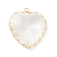 K9 Glass Pendants, Heart Charms, with Light Gold Tone Brass Findings, Faceted, Crystal, 31x28x9mm, Hole: 2mm(KK-E071-07KCG-04)