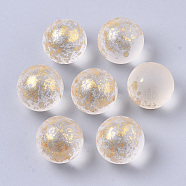 Transparent Spray Painted Frosted Glass Beads, with Golden Foil, No Hole/Undrilled, Round, Creamy White, 14mm(GLAA-N035-05D-02)