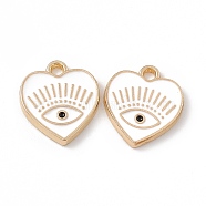 Alloy Enamel Pendants, Golden, Heart with Eye Charm, White, 14.5x13x1.5mm, Hole: 1.6mm(X-ENAM-K066-08D)