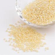 12/0 Ceylon Round Glass Seed Beads, Champagne Yellow, Size: about 2mm in diameter, hole:1mm, about 3303pcs/50g(X-SEED-A011-2mm-153)