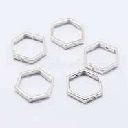 925 Sterling Silver Bead Frames, Hexagon, Silver, 10x11x2mm, Hole: 0.8mm, Inner: 8x9mm(STER-F036-12S-11x10)