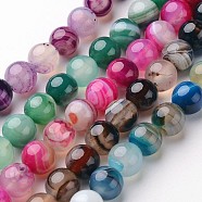 Natural Striped Agate/Banded Agate Beads Strands, Round, Dyed & Heated, Mixed Color, 8mm, Hole: 1mm, about 48pcs/strand, 14.1 inch(G-D845-01-8mm)