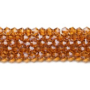 Transparent Electroplate Glass Beads Strands, Pearl Luster Plated, Faceted, Bicone, Dark Orange, 2.9~3.3x2.5mm, Hole: 0.7mm, about 145~150pcs/strand, 16.34~16.54 inch(41.5~42cm)(EGLA-A039-T2mm-A28)