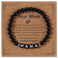 6mm Black Glass Beads Stretch Bracelets for Mother's Day Gift, MAMA Beaded Bracelets(OP0581)