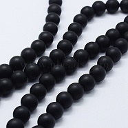 Natural Black Agate Beads Strands, Dyed & Heated, Round, Frosted, 10mm, Hole: 1.5mm, about 38pcs/strand, 14.96 inch(38cm)(G-P369-04-10mm)