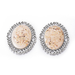 Resin Cabochons, with Tibetan Style Antique Silver Plated Alloy Findings, Oval, Bisque, 56x47x10mm(TIBE-F018-01AS-E)