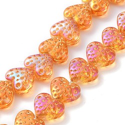 Electroplate Transparent Glass Beads Strands, Heart, Dark Orange, 15x13mm, Hole: 1.2mm, about 50pcs/strand, 25.59''(65cm)(EGLA-R114-02A-FR02)