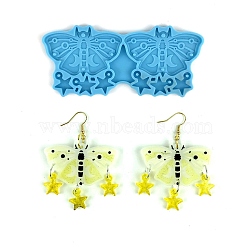 DIY Pendant Silicone Molds, Resin Casting Molds, For UV Resin, Epoxy Resin Jewelry Making, Butterfly with Star, Deep Sky Blue, 46x103x4mm, Butterfly: 31x50mm Hole: 2.5mm, Star: 14x12mm, Hole: 2mm(DIY-A034-04A)