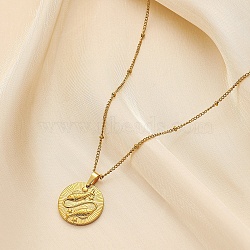 Constellation Coin Stainless Steel Pendant Necklace for Women, Golden, Pisces, 17.72 inch(45cm)(PW-WG95399-04)