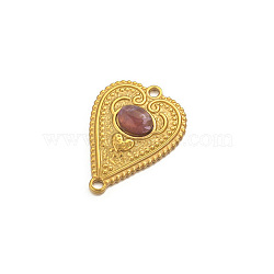 Stainless Steel Pave Dyed Old Rose Natural Agate Peach Heart Connector Charms, Golden, 29x21mm(PW-WG0EEB2-07)