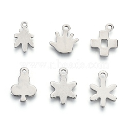 201 Stainless Steel Charms, Laser Cut, Mixed Shapes, Stainless Steel Color, 11.5~14x7.5~10x0.7~0.8mm, Hole: 1.2~1.6mm, 6 patterns, 1 pattern/200pcs(STAS-R118-11)