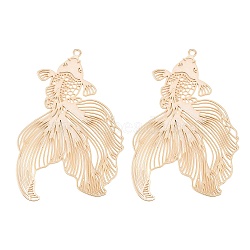 Brass Pendants, Koi Fish Charms, Real 18K Gold Plated, 46x31x0.4mm, Hole: 1.5mm(KK-CBA866A-08G)