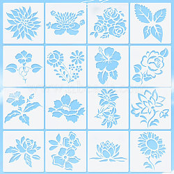 16Pcs 16 Patterns PET Plastic Hollow Out Drawing Painting Stencils Templates, Square with Mixed Floral Pattern, WhiteSmoke, 15x15x0.03cm, 1pc/pattern(AJEW-WH0332-76)