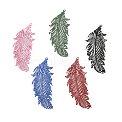 Spray Painted 430 Stainless Steel Pendants, Etched Metal Embellishments, Leaf Charm, Mixed Color, 47x18.5x0.3mm, Hole: 1.2mm(STAS-H183-04)