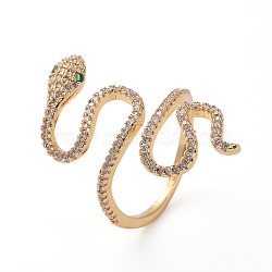 Adjustable Brass Finger Rings, Cuff Rings, Open Rings, Micro Pave Cubic Zirconia, Cadmium Free & Lead Free, Long-Lasting Plated, Snake, Golden, Size 7, 17mm(RJEW-G096-40G)