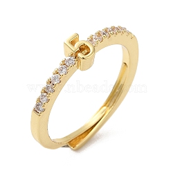 Rack Plating Brass Clear Cubic Zirconia Number 5 Adjustable Rings for Women, Cadmium Free & Lead Free, Long-Lasting Plated, Real 18K Gold Plated, 4.8x3.2mm, US Size 8(18.1mm)(RJEW-S407-09G-05)