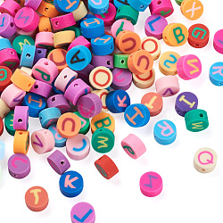 300Pcs Handmade Polymer Clay Colours Beads, Flat Round with Letter, Colorful, 10x4.5mm, Hole: 1.8mm(CLAY-CW0001-02B)
