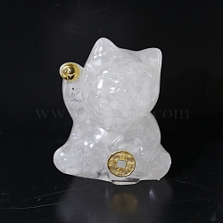 Natural Quartz Crystal Chip & Resin Craft Display Decorations, Lucky Cat Figurine, for Home Feng Shui Ornament, 63x55x45mm(DJEW-PW0021-29G-04)
