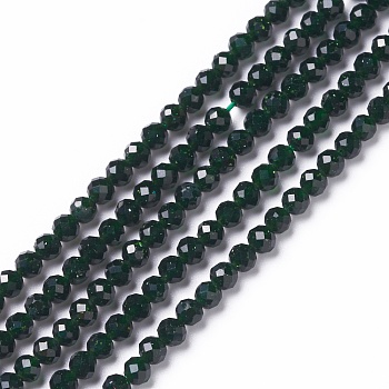 Synthetic Green Goldstone Beads Strands, Faceted, Round, 3mm, Hole: 0.5mm, about 130~132pcs/strand, 15.16~15.59 inch(38.5~39.6cm)
