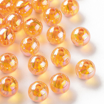 Transparent Acrylic Beads, AB Color Plated, Round, Orange, 10x9mm, Hole: 2mm, about 940pcs/500g