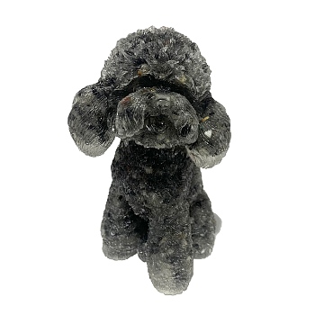 Resin Dog Display Decoration, with Natural Tourmalinated Quartz Chips inside Statues for Home Office Decorations, 55x55x100mm