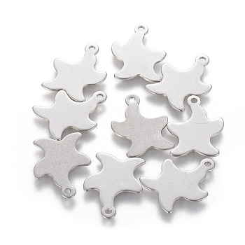201 Stainless Steel Pendants, Starfish/Sea Stars, Stainless Steel Color, 18.5x14x0.5mm, Hole: 1.2mm