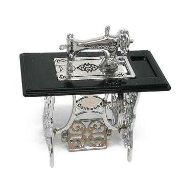 Retro Alloy Mini Sewing Machine, for Miniature Doll Home Decoration, Black, 33x66x69mm