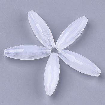 Acrylic Beads, Imitation Gemstone, Faceted, Rice, Clear & White, 28x9x9mm, Hole: 2mm