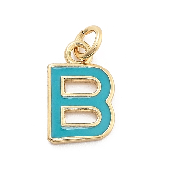 Rack Plating Brass Pendants, with Enamel and Jump Ring, Cadmium Free & Lead Free, Long-Lasting Plated, Real 18K Gold Plated, Letter, Letter B, 11x12x1mm, Hole: 2.5mm