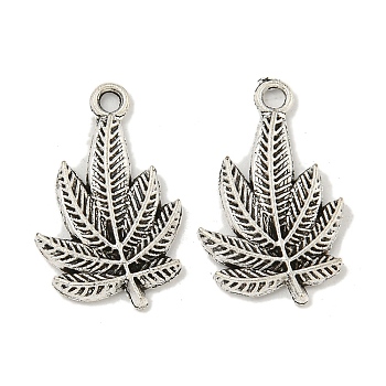 Tibetan Style Alloy Pendants, Pot Leaf/Hemp Leaf Shape, Weed Charms, Cadmium Free & Lead Free, Antique Silver, 21.8x13.6x2mm, Hole: 2mm, about 454pcs/500g