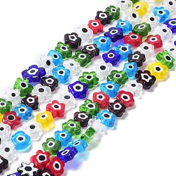 Handmade Millefiori Glass Bead Strands, Flower, Colorful, 8~13x2.6mm, Hole: 1mm, about 42pcs/strand, 15.75''(40cm)