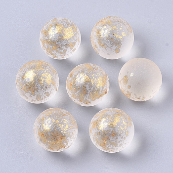 Transparent Spray Painted Frosted Glass Beads, with Golden Foil, No Hole/Undrilled, Round, Creamy White, 14mm