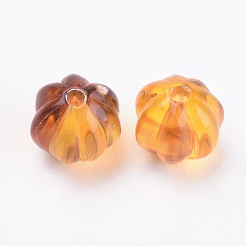 Acrylic Corrugated Beads, Imitation Amber, Round, Dark Orange, 7.5mm, Hole: 1.5mm