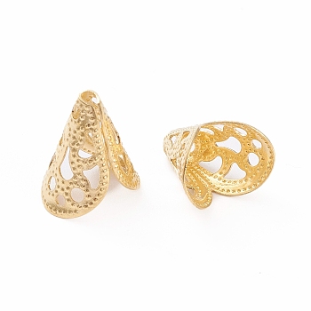 Brass Filigree Bead Cones, Long-Lasting Plated, Real 18K Gold Plated, 12x10.5x8mm, Hole: 1.4mm