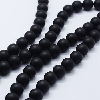 Natural Black Agate Beads Strands, Dyed & Heated, Round, Frosted, 10mm, Hole: 1.5mm, about 38pcs/strand, 14.96 inch(38cm)