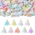 90Pcs 9 Styles Acrylic Pendants, AB Color Plated, with Golden Brass Findings, Flower, Mixed Color, 15mm, Hole: 2.4mm, 10pcs/style(PALLOY-CJ00072)