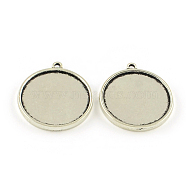 Vintage Flat Round Alloy Pendant Cabochon Settings, Cadmium Free & Lead Free, Double-sided Tray, Antique Silver, Tray: 25mm, 31.5x28x3mm, Hole: 2mm, about 255pcs/kg(PALLOY-N0088-43AS)