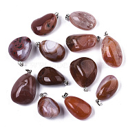 Natural Carnelian Pendants, with Stainless Steel Snap on Bails, Tumbled Stone, Nuggets, Stainless Steel Color, 26~33x15~23x11~15mm, Hole: 5x3mm(G-N0326-001)
