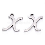 Tarnish Resistant 201 Stainless Steel Charms, Laser Cut, Stainless Steel Color, Letter.X, 12x13x1mm, Hole: 1mm(STAS-R105-X)