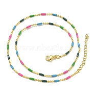 Brass Enamel Column Link Chain Necklaces, Real 18K Gold Plated, Lead Free & Cadmium Free & Nickel Free, Long-Lasting Plated, Colorful, 17.83~17.91  inch(45.3~45.5cm)(NJEW-H039-02A-03G)