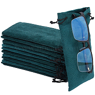 12Pcs Velvet Glasses Storage Drawstring Bag, Cotton Lining, Rectangle, Green, 18x9x0.3cm(ABAG-BBC0001-16A)