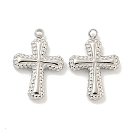 Non-Tarnish 304 Stainless Steel Charms, Cross Charms, Stainless Steel Color, 14x9.5x1.7mm, Hole: 1mm(STAS-L278-035P)