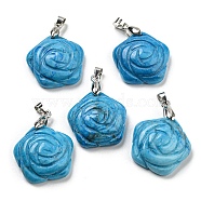 Natural Howlite Dyed Carved Pendants, Flower Charms with Rack Plating Platinum Plated Brass Pinch Bails, 30x22.5x7.5mm, Hole: 4.5x4mm(G-I319-02P-A01)