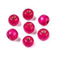 Dyed Natural Wood Beads, Round, Lead Free, Deep Pink, 10x9mm, Hole: 3mm, about 3000pcs/1000g(WOOD-Q006-10mm-11-LF)