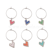Glass Heart Wine Glass Charms, with 316 Surgical Stainless Steel Hoop Earring Findings, Mixed Color, 46mm(AJEW-JO00191)